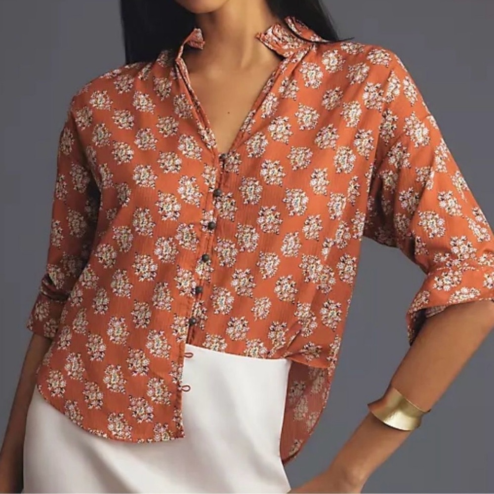 NWOT Pilcro by Anthropologie The Tavi Floral Print Button Down Blouse Size XL